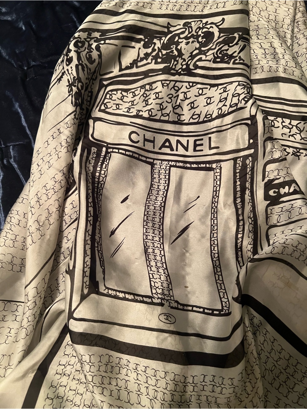 Chanel Logo Silk Scarf in Beige and Black - Picture 4 of 7